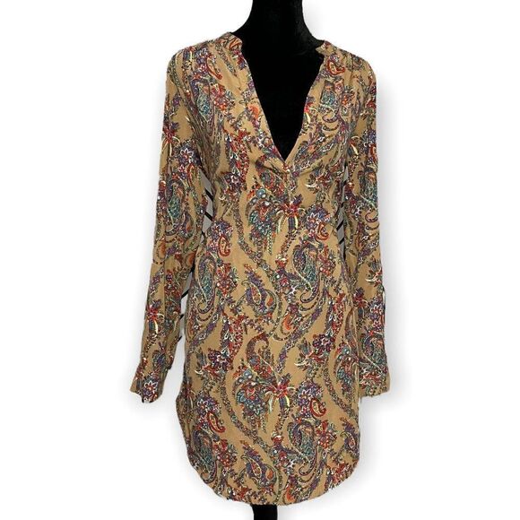 Timing Multicolored Paisley Print V-Neck Top Size Small Casual Tunic Workwear - Picture 1 of 8